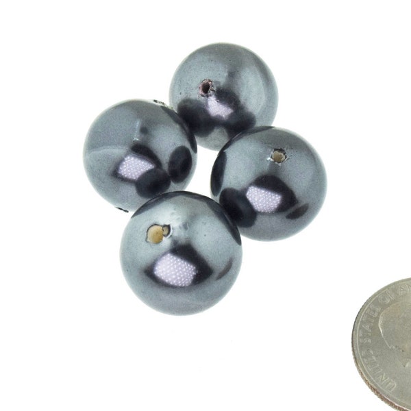 German Dark Gray Cotton Pearls Round Beads 18mm 4 Piece Lot 3/4" Inch Size Charcoal Hematite Beautiful Handmade Jewelry Design Item