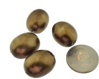 German Old Gold Cotton Pearls Oval Beads 22x17mm 4 Piece Lot Huge Size Unique Handmade Jewelry Supplies