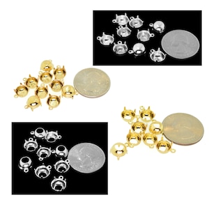 39ss 40ss Round 1 Ring 14k Gold or Sterling Silver Nickel Free Plated Brass Close Back Loop Prong Empty Settings 12 Piece Lot Charm Dangle