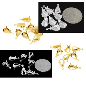 13x7.8mm Pear 14k Gold or Sterling Silver Nickel Free Plated Brass Drop Close Open Back 1 Ring Prong Empty Settings 10 Piece Lot 13x8mm
