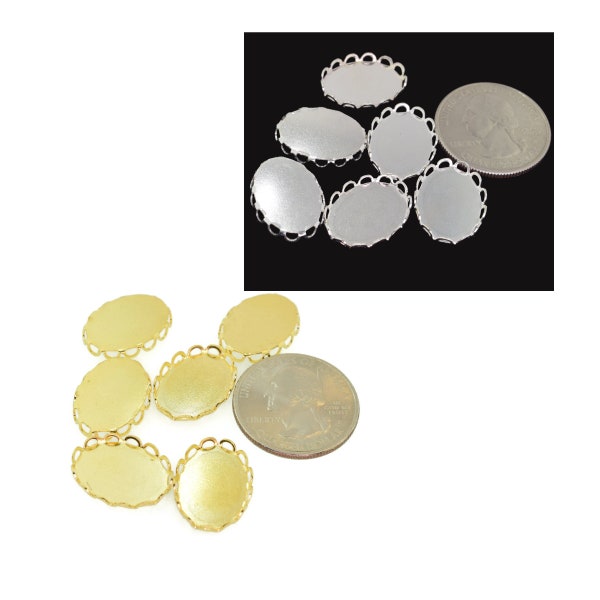 18x13mm Oval Sterling Silver or 14k Gold Plated Nickel Free Over Brass Lace Scallop Empty Bezel Settings Rhinestones Stones 8 Piece Lot