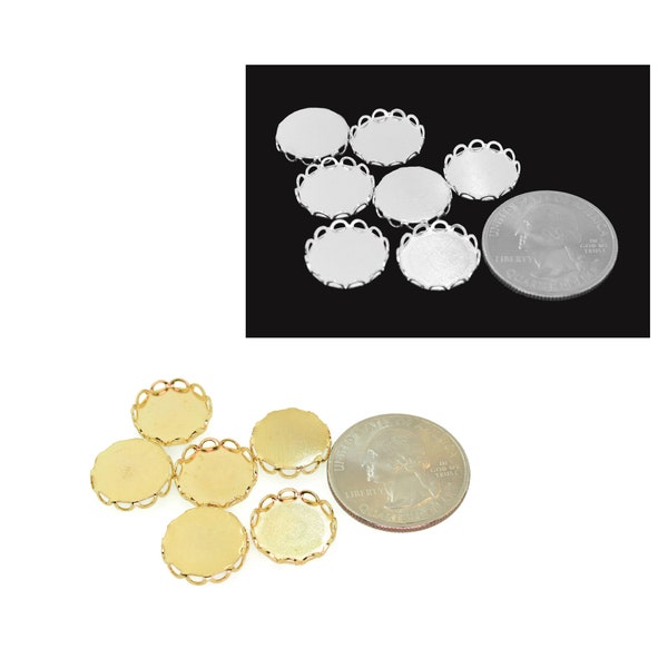 13mm Scallop Lace Edge Bezel Empty Settings 14k Gold or Sterling Silver Plate  Nickel Free Cabochon Rhinestones Stones 10 Piece Lot