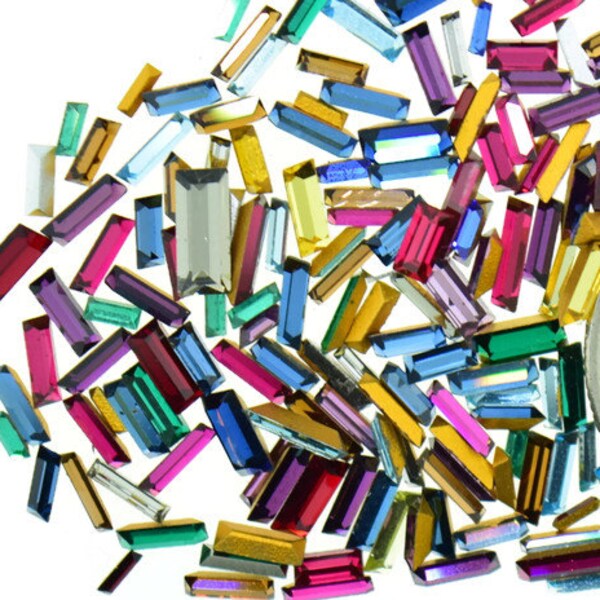 Swarovski Crystal Rhinestone Baguette Rectangle Mix Different Sizes and Colors 72 Pieces Lot Vintage Repair Design