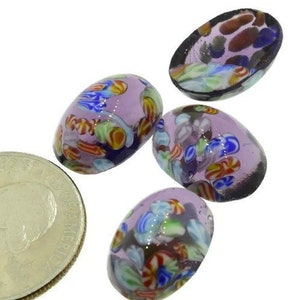 Amethyst Venetian Mosaic Art Glass Czech Cabochon Cab Top Flatback Stones 18x13mm Oval Lot of 4 Pieces Rhinestones Purple Vintage