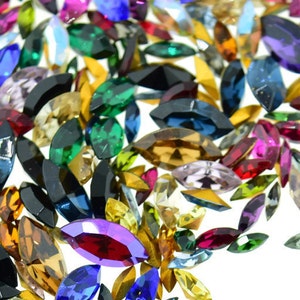 Swarovski Crystal Rhinestone Navettes Marquis Mix Different Sizes and Colors 50 Pieces Lot Vintage Repair Design