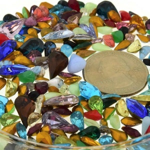 Czech, German, Japanese Glass Rhinestone Pear Repair 10 Gram Mix Lot Kit Mixed Colors and Sizes Vintage Design