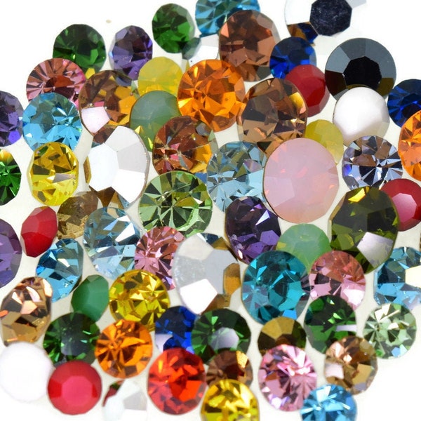 Swarovski Crystal Rhinestone Repair Mix Unusual Colors Larger Sizes 4.5mm to 7mm 72 Piece Lot Kit Vintage Design Mixed Pointed Foil Back