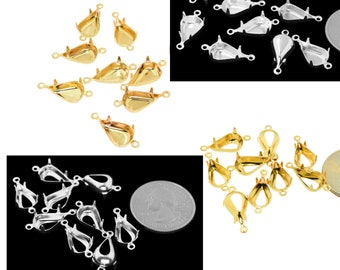 13x7.8mm Pear 14K Gold or Sterling Silver Nickel Free Plated Brass Drop Open Closed Back 2 Ring Prong Empty Settings 10 Piece Lot 13x8mm