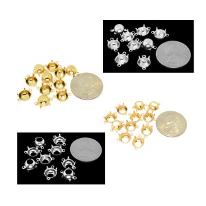 39ss 40ss Round 2 Ring 14k Gold or Sterling Silver Nickel Free Plated Brass Close Open Back Loop Prong Connector Empty Settings 12 Piece Lot