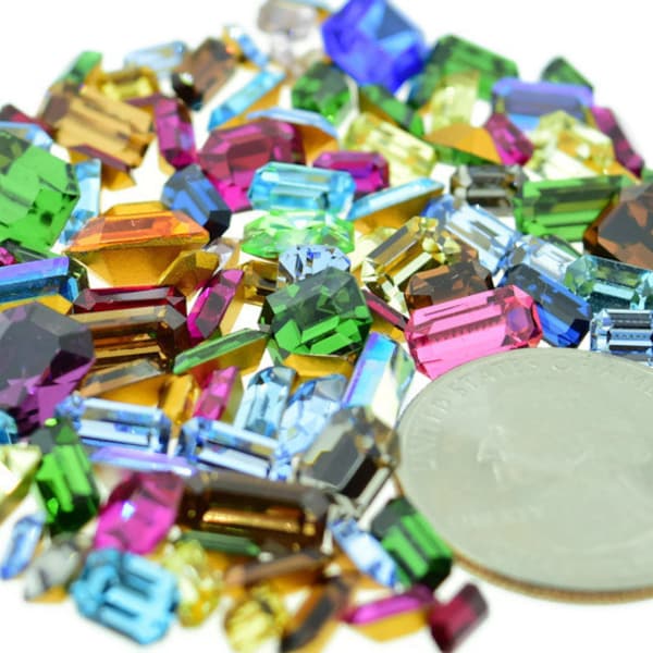 Swarovski Crystal Rhinestone Octagon Rectangle Mix Different Sizes and Colors 50 Pieces Lot Vintage Repair Design