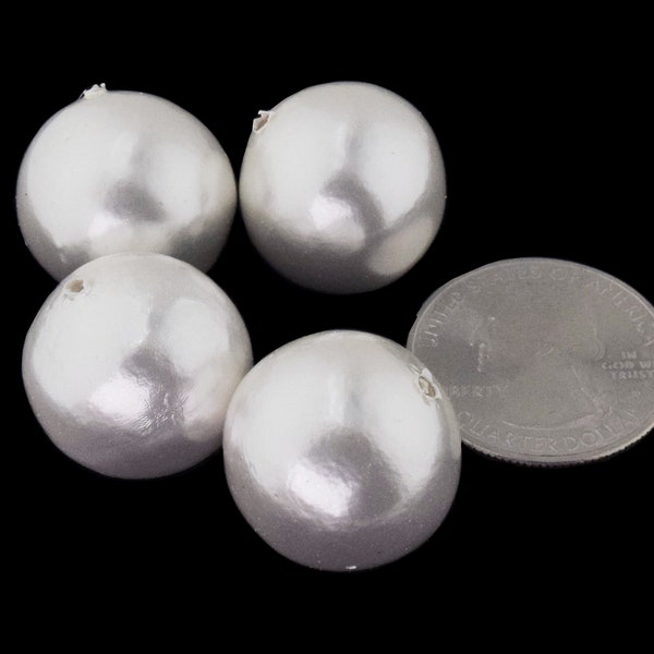 German Bright White Color Cotton Pearls Round Beads 18mm 4 Piece Lot Large Size 3/4" Inch Beautiful Handmade Bridal Supplies