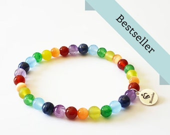 Rainbow Gemstone Bracelet by Bloomlet, Healing Crystal Bracelet, Agate, Cats Eye, Jasper, Jade, Chalcedony, Lapis Lazuli, Amethyst