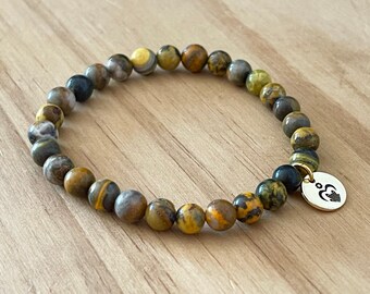 Bumble Bee Jasper Gemstone Bracelet - Positive Energy Bee Jewelry for Crystal Healing - Bumblebee Bracelet by Bloomlet