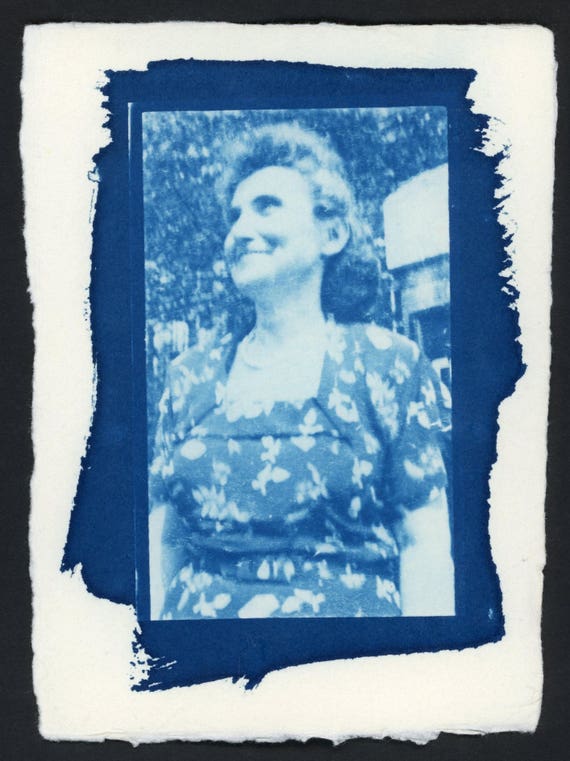 Cyanotype Print Blurry Portrait of a Beautiful Woman in a Etsy