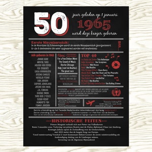 Cartel de pizarra personalizada de 50 cumpleaños holandés 1965 eventos holandés 50 aniversario pizarra personalizada (actualizada cada año)
