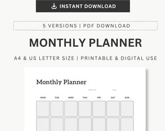 Printable Month at a Glance Black & White - Etsy