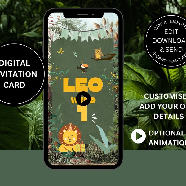 Digitale Einladung | Geburtstag | personalisiert zum Versenden per Whatsapp | Ecard Geburtstagseinladung | Digitaler Download | Jungle Löwe