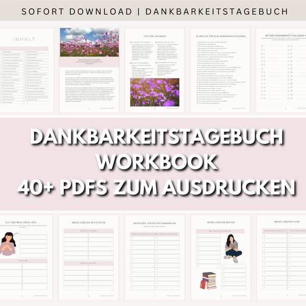 Dankbarkeit Tagebuch | Workbook | Gratitude Journal Prompts |  PDF zum Ausdrucken | 5 Minute Gratitude | Self Care Planner | German Version