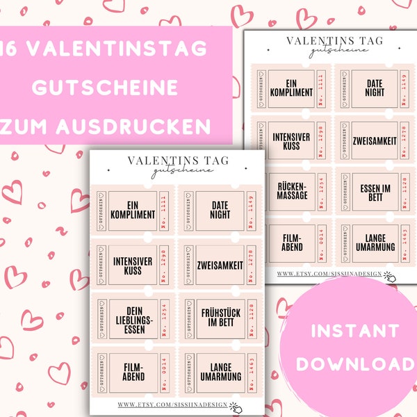 Valentinstag | Love Coupons | Liebes Gutscheine | Valentines Day | Printable | Instant Download | rosa | pink | German Version