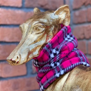Pink Tartan Sighthound snood, Greyhound fleece snood, plaid whippet neck warmer, sighthound scarf, saluki neckwear