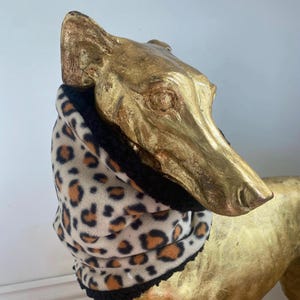 Leopard print Sighthound snood, animal print Greyhound fleece snood, neutral whippet neck warmer, black sighthound scarf, saluki neckwear