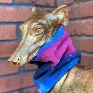Blue Galaxy Sighthound snood, Greyhound fleece snood, space whippet neck warmer, sighthound scarf, saluki neckwear