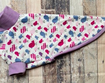 Maglione in pile per levrieri - uccelli lilla, pigiama per levrieri uccelli viola, pile per levrieri su misura, grazioso maglione per levrieri