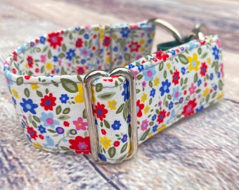 Wildflowers print collar - 1.5" martingale, 1” clip, floral greyhound tag collar, flowers whippet martingale