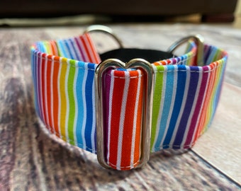 Collare martingala levriero a strisce arcobaleno luminoso, collare per cani largo 1,5 pollici