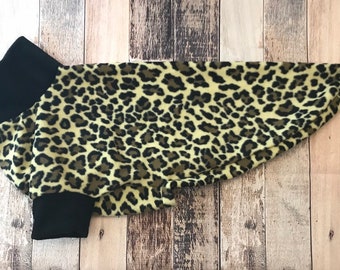 Pigiama in pile per levrieri su misura, pigiama con stampa leopardata per levrieri, abbigliamento per levrieri.