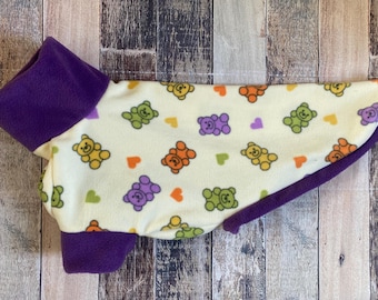 Maglione con orsetto gommoso e pile viola per levrieri, pigiami su misura per whippet, pigiami per levrieri, maglione per levrieri, saluki galgo