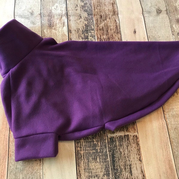 Purple whippet jumper, made to measure greyhound fleece, custom size sighthound pjs pajamas, dog sweater