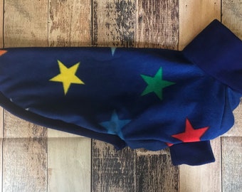 READY TO SHIP 20” blue stars whippet pajamas, small sighthound fleece sweater