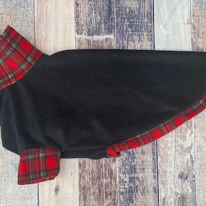 Black / Red tartan Greyhound clothing, fleece lurcher pajamas, whippet pjs, sighthound sweater