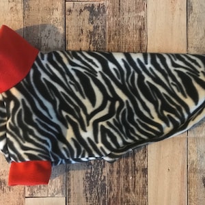 Zebra Print & Red Sighthound pjs, whippet pajamas, fleece greyhound jumper