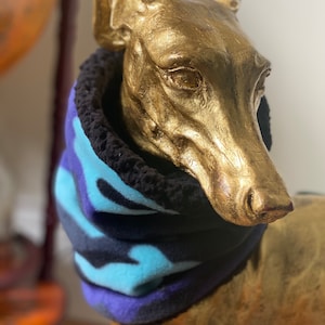 Purple camo Sighthound snood, camouflage Greyhound fleece snood, black whippet neck warmer, army sighthound scarf, blue saluki neckwear
