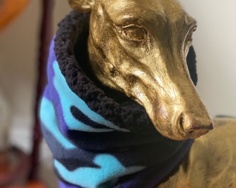 Purple camo Sighthound snood, camouflage Greyhound fleece snood, black whippet neck warmer, army sighthound scarf, blue saluki neckwear