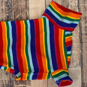 Rainbow Stripe greyhound & whippet pajamas, retro made to measure fleece sweater for sighthounds. image 4