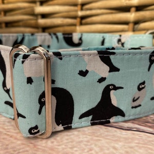 Blue penguins Greyhound martingale collar 1.5 bird sighthound collar, penguins whippet collar image 6