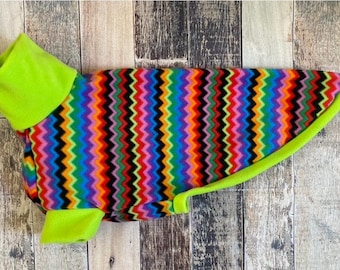 Lime / Zigzag greyhound & whippet pajamas, bright stripe made to measure fleece sweater for sighthounds, multicoloured hound pjs, dog jumper
