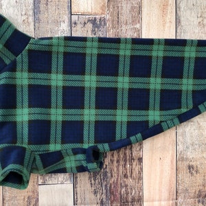 Blackwatch Tartan Greyhound fleece pajamas, blue & green sighthound clothing, whippet coat, lurcher pjs