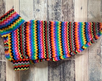 Zigzag greyhound & whippet pajamas, bright retro made to measure fleece sweater for sighthounds, multicoloured hound pjs, dog jumper