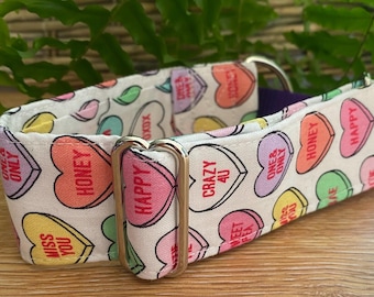 Collare per levriero con martingala Hearts Greyhound da 1,5" - Collare per levriero Pink Love