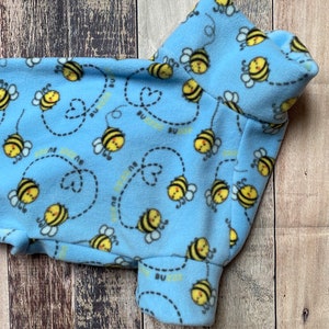 Bees on Blue greyhound pyjamas, custom size fleece sighthound pjs, made to measure whippet sweater, blue bee lurcher jumper image 4