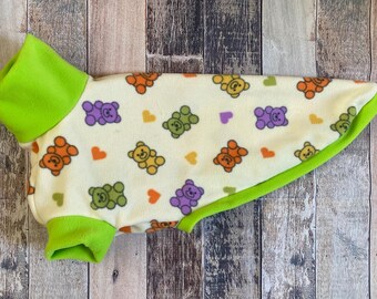 Pigiama per levrieri Lime Gummy Bears, pigiama per levrieri con orsetto verde, abbigliamento in pile per levrieri saluki, galgo, podenco, lurcher, maglione per cani