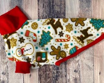 Gingerbread Christmas greyhound pyjamas, festive whippet pajamas, red sighthound xmas sweater, Christmas dog pjs, Christmas lurcher jumper