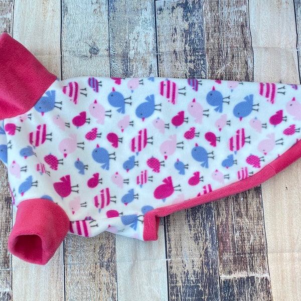 Greyhound clothing - Pink Birds, made to measure sighthound pajamas, custom size whippet fleece