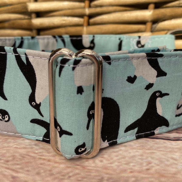 Blaue Pinguine Martingale Zugstopphalsband - Windhundhalsband, Windhundhalsband, Windhundhalsband