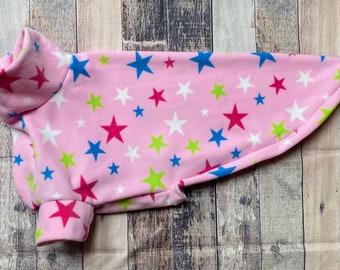 Pink stars Greyhound fleece pajamas / starry whippet clothing / fleece sighthound pjs / lurcher jumper / saluki sweater / warm podenco coat