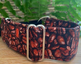 Collare per levriero con martingala color caffè - galgo marrone da 1,5", martingala in tessuto, collare per levriero, collare largo per levriero espresso java